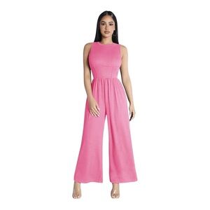Pink Sleeveless Wide-Leg Jumpsuit - SHEIN, Size Petite XXS / Mono